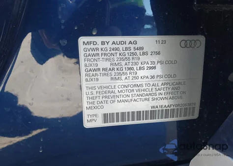 2024 Audi Q5 Premium Plus 45 Tfsi S Line Quattro z USA, uszkodzony, nr VIN WA1EAAFY0R2053878